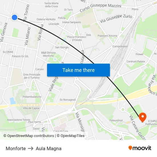 Monforte to Magna Auditorium map