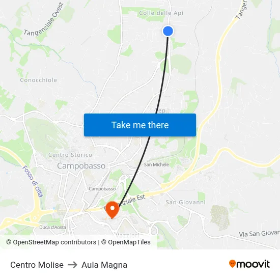 Centro Molise to Aula Magna map