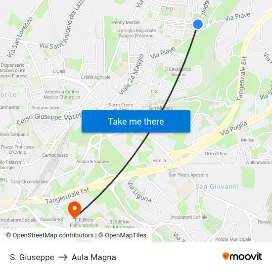 S. Giuseppe to Aula Magna map