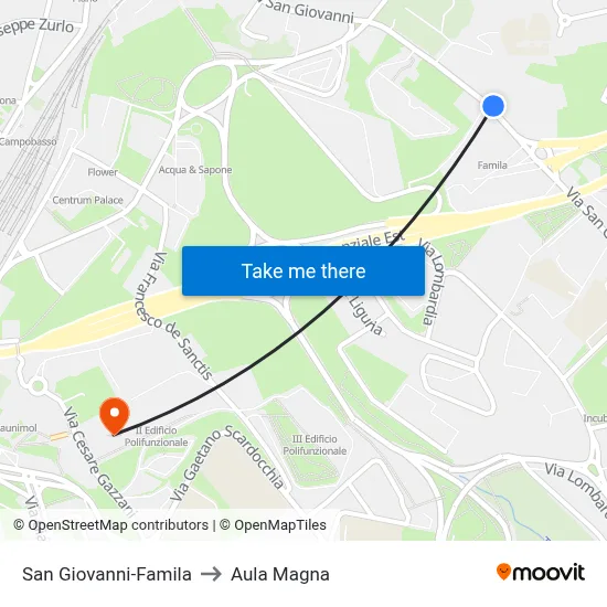 San Giovanni-Famila to Aula Magna map