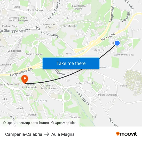 Campania-Calabria to Aula Magna map
