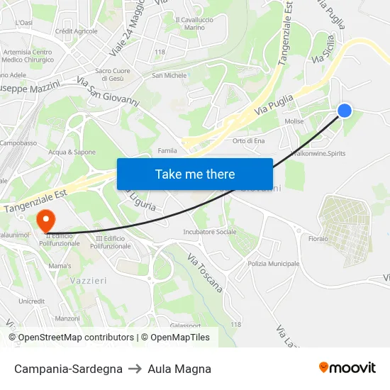 Campania-Sardegna to Aula Magna map