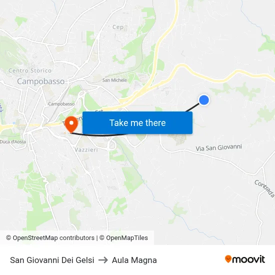 San Giovanni Dei Gelsi to Aula Magna map