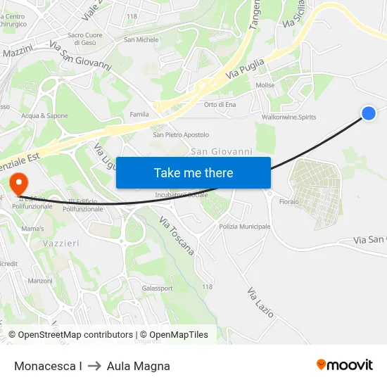 Monacesca I to Aula Magna map