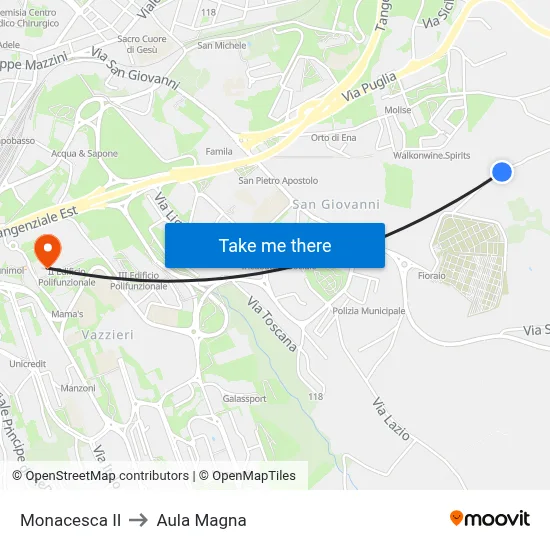 Monacesca II to Aula Magna map