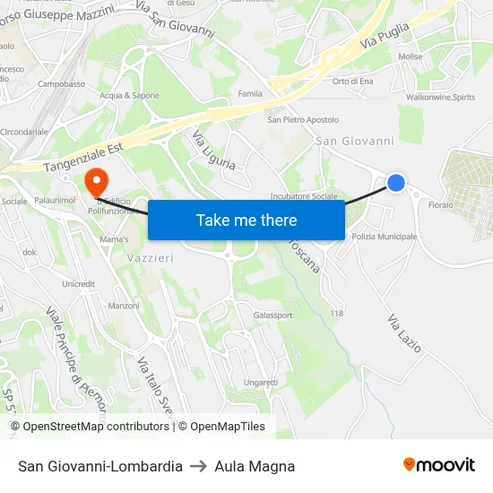 San Giovanni-Lombardia to Aula Magna map