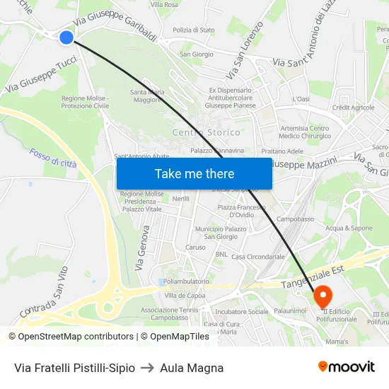 Via Fratelli Pistilli-Sipio to Aula Magna map