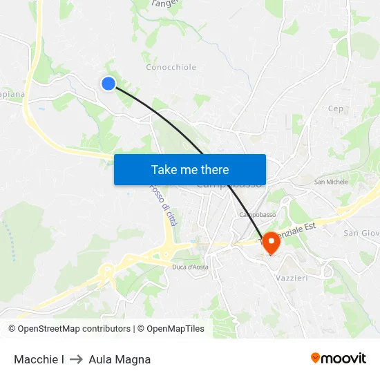 Macchie I to Aula Magna map