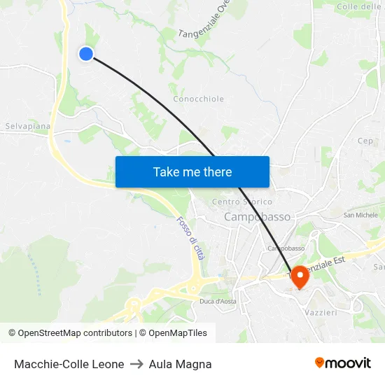 Macchie-Colle Leone to Aula Magna map