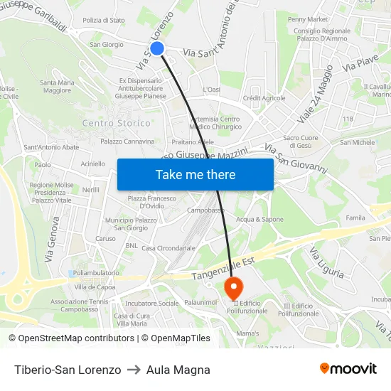 Tiberio-San Lorenzo to Magna Auditorium map