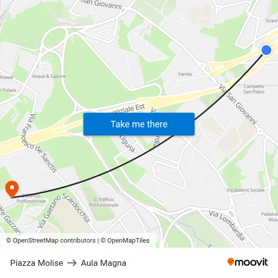 Piazza Molise to Aula Magna map