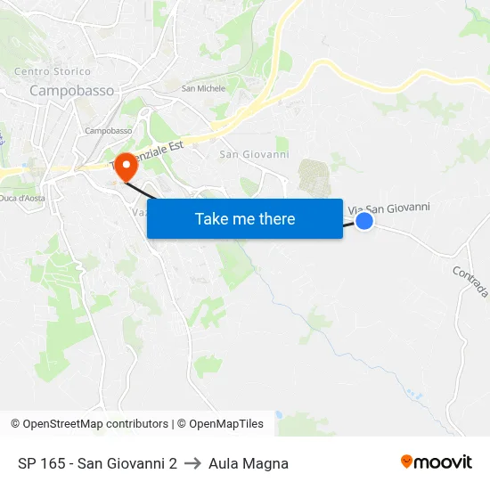SP 165 - San Giovanni 2 to Aula Magna map