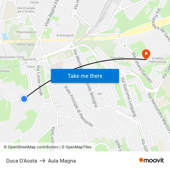 Duca D'Aosta to Aula Magna map