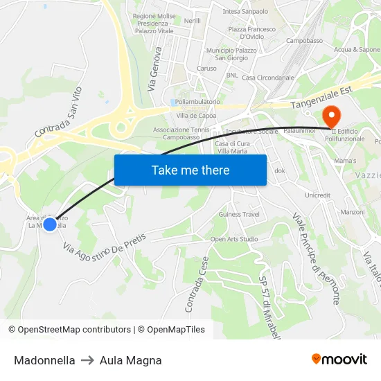 Madonnella to Aula Magna map