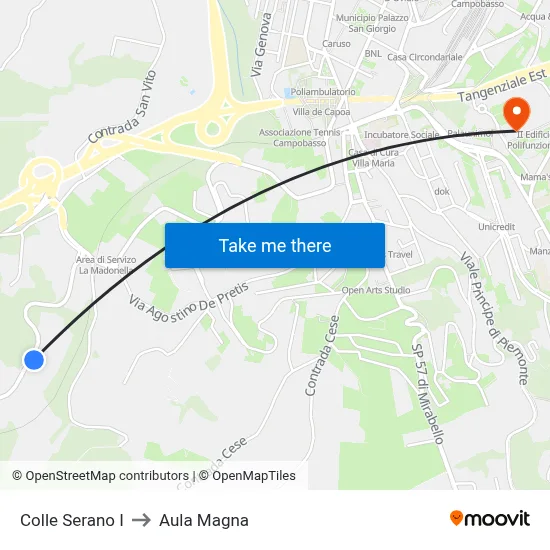Colle Serano I to Aula Magna map