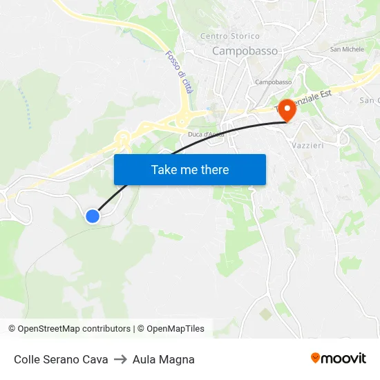 Colle Serano Cava to Aula Magna map