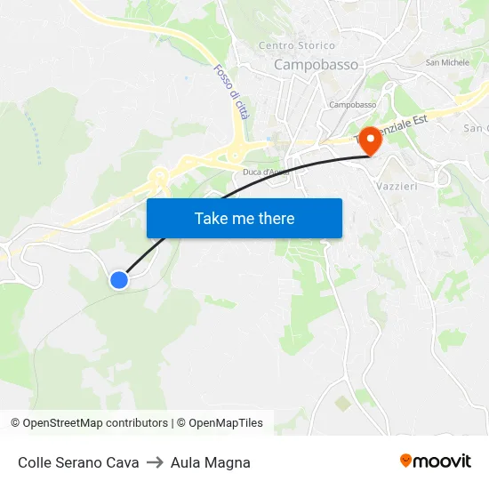 Colle Serano Cava to Aula Magna map