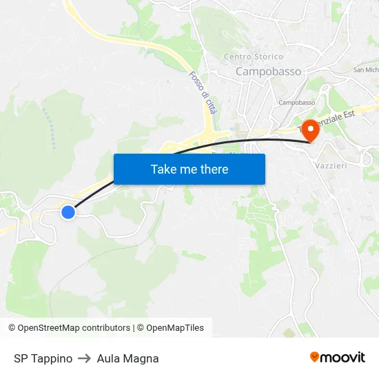 SP Tappino to Aula Magna map