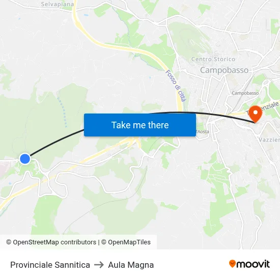 Provinciale Sannitica to Aula Magna map