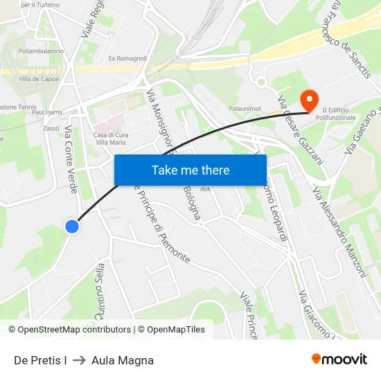De Pretis I to Aula Magna map