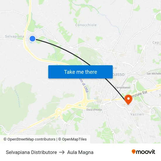 Selvapiana Distributore to Aula Magna map