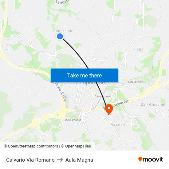 Calvario-Via Romano to Aula Magna map