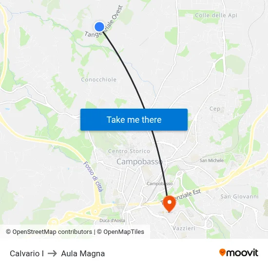 Calvario I to Aula Magna map