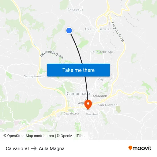 Calvario VI to Aula Magna map