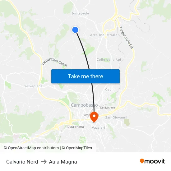 Calvario Nord to Aula Magna map