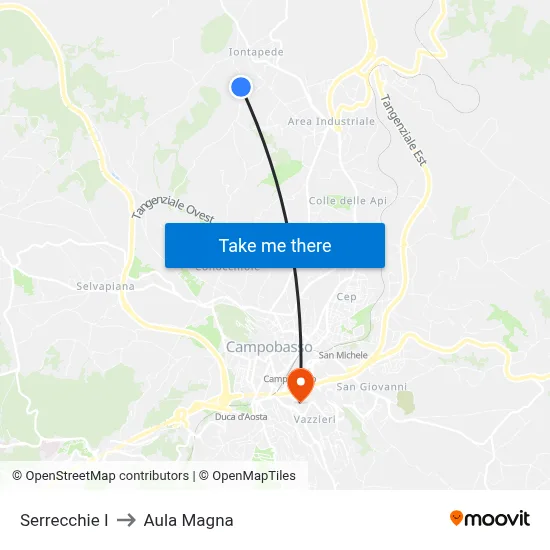 Serrecchie I to Aula Magna map