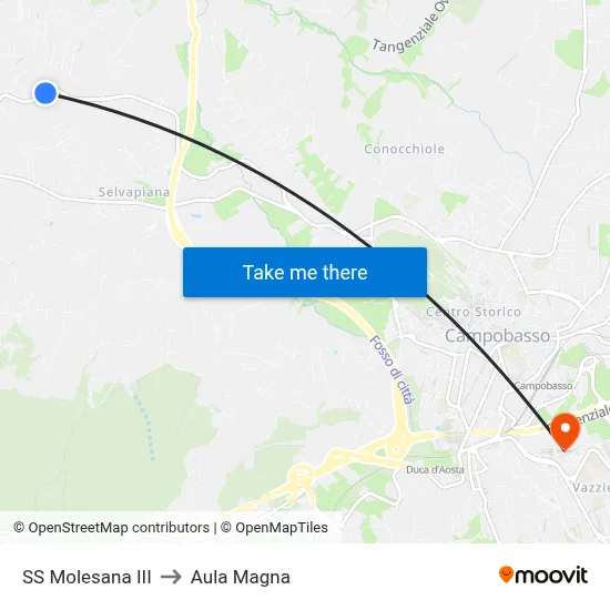 SS Molesana III to Aula Magna map