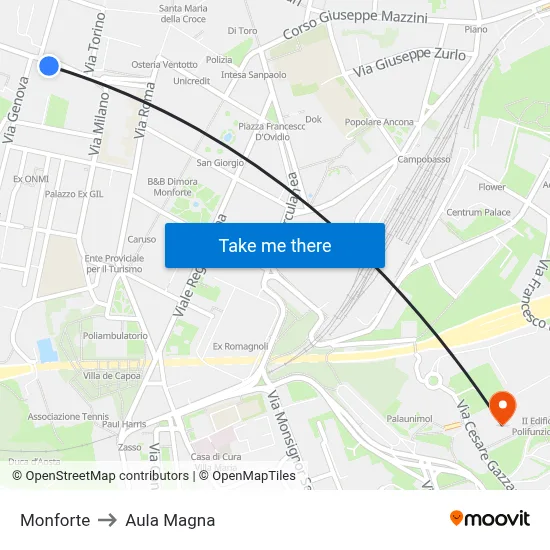 Monforte to Magna Auditorium map