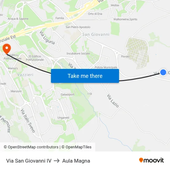 Via San Giovanni IV to Aula Magna map