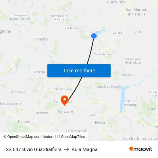 SS 647 Guardialfiera Junction to Magna Hall map