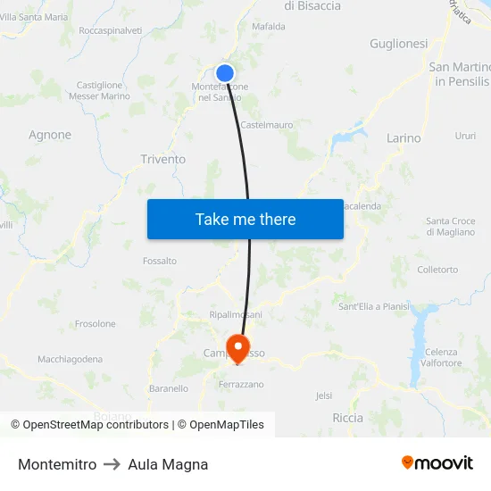 Montemitro to Aula Magna map