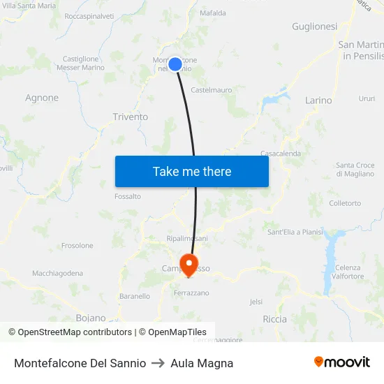 Montefalcone Del Sannio to Aula Magna map
