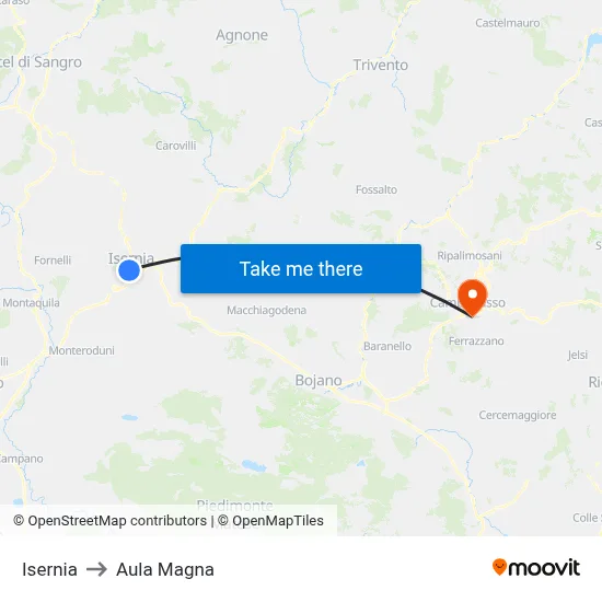 Isernia to Magna Hall map