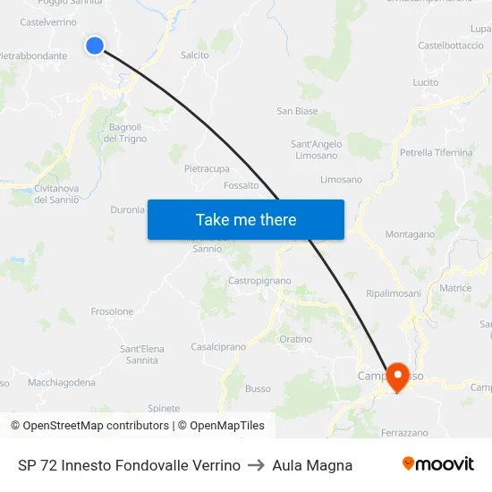 SP 72 Fondovalle Verrino Junction to Magna Hall map