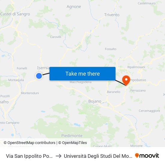 Via San Ippolito Ponte to Università Degli Studi Del Molise map