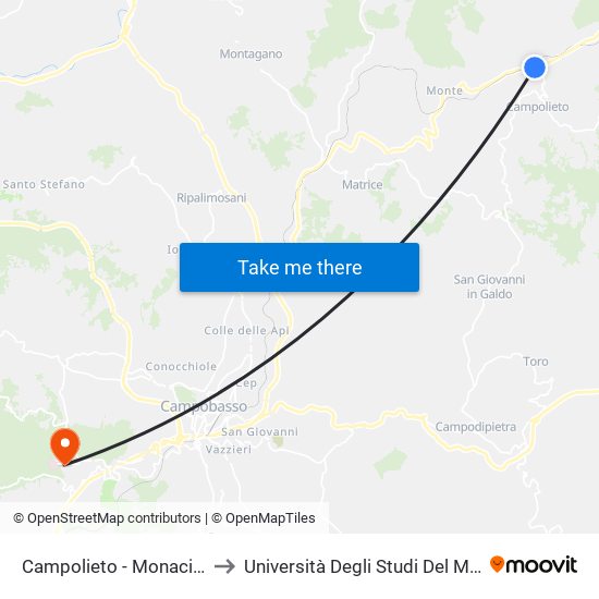 Campolieto - Monacilioni to Università Degli Studi Del Molise map