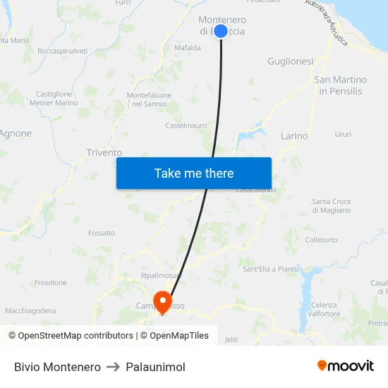 Montenero Junction to Palaunimol map