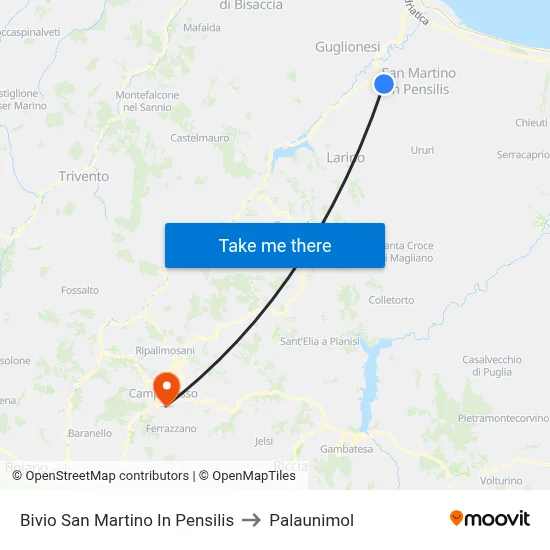 Bivio San Martino In Pensilis to Palaunimol map