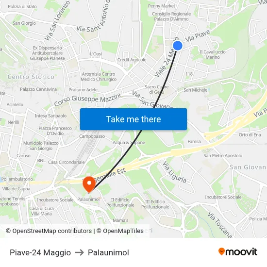 Piave-24 Maggio to Palaunimol map