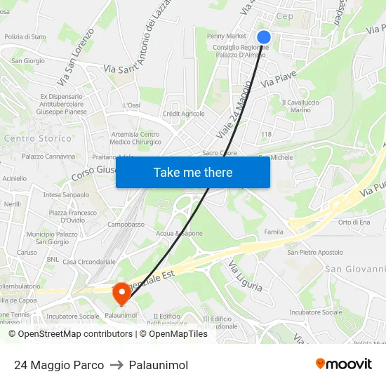 24 Maggio Parco to Palaunimol map