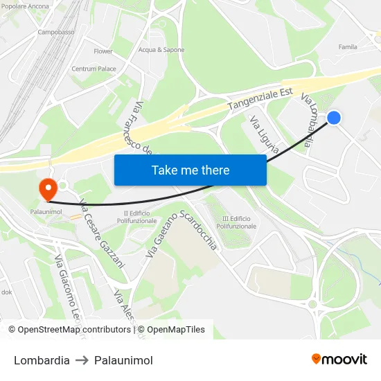 Lombardia to Palaunimol map