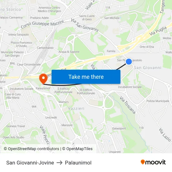 San Giovanni-Jovine to Palaunimol map