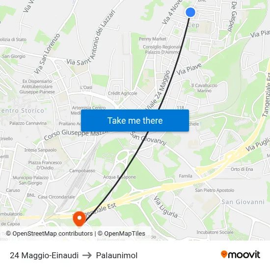 24 Maggio-Einaudi to Palaunimol map