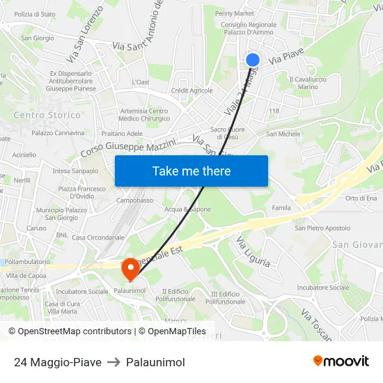 24 Maggio-Piave to Palaunimol map