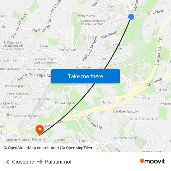 S. Giuseppe to Palaunimol map