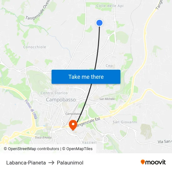 Labanca-Pianeta to Palaunimol map